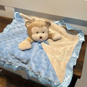 Baby Gear Silly Monkey Lovey Security Blanket Plush Blue Minky Dot Satin 15 x 15
